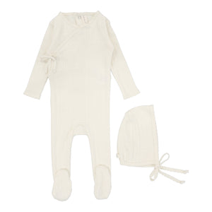 Fine pointelle layette set - Cream