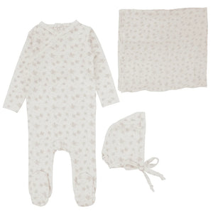 Floral cluster layette set - vanilla/mauve