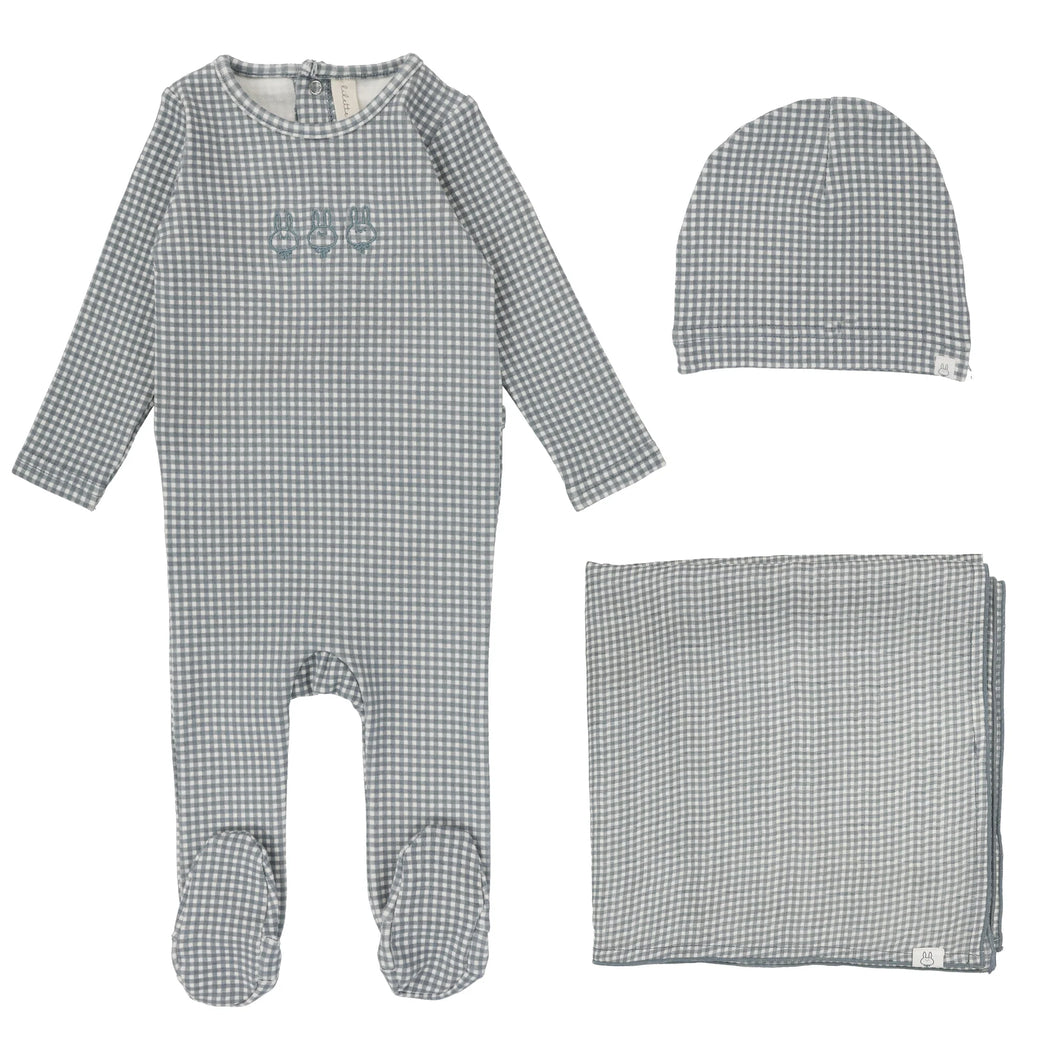 Gingham bunny layette set - Blue