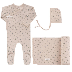 Printed ginkgo layette set - tan