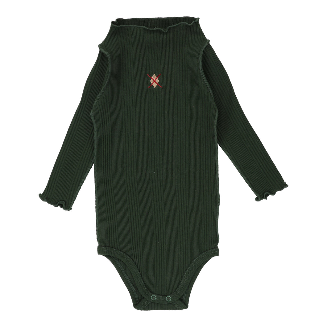 Ribbed funnel neck onesie - Green/emblem