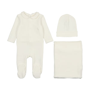 Velour picot edge layette set - Winter white