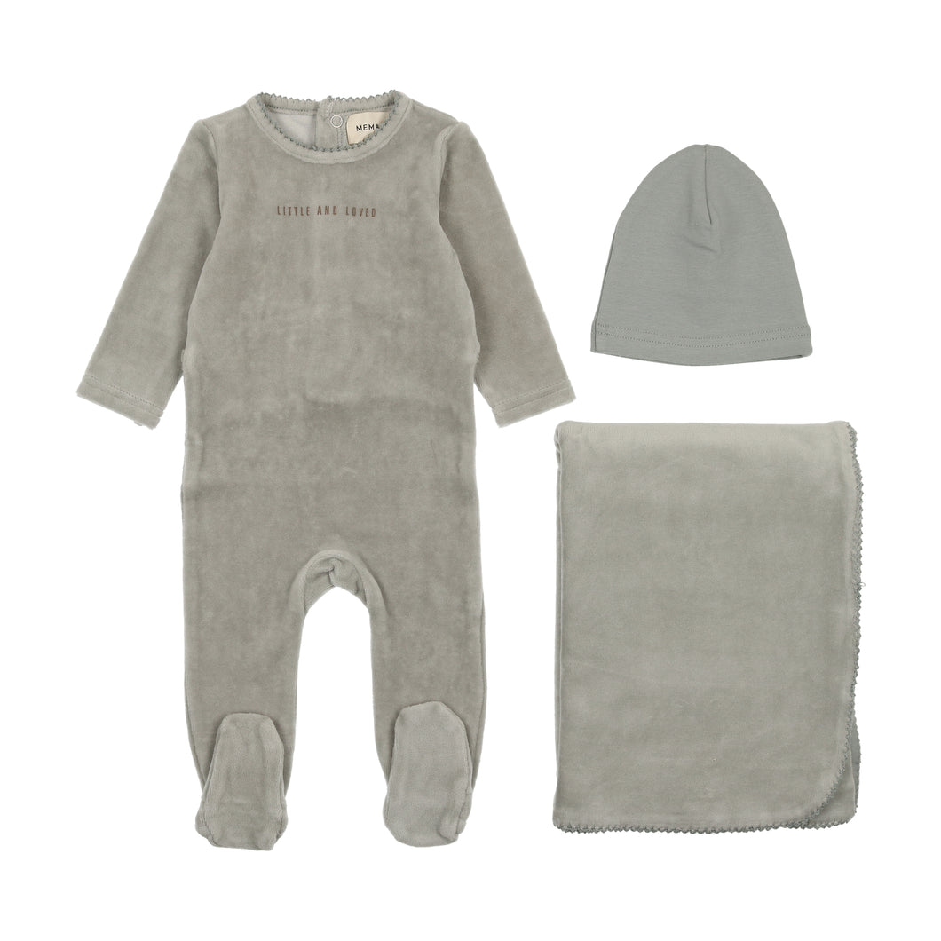 Little and loved velour layette set - Powder blue