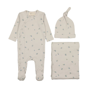 Picot edge layette set - Cloud/blueberry print