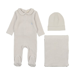 Velour picot edge layette set - Winter white