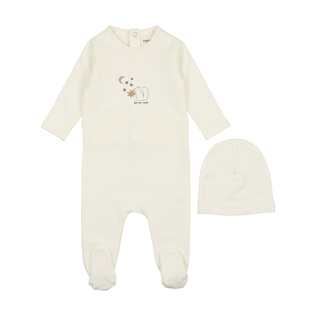 Squirrel print footie and beanie - Winter white