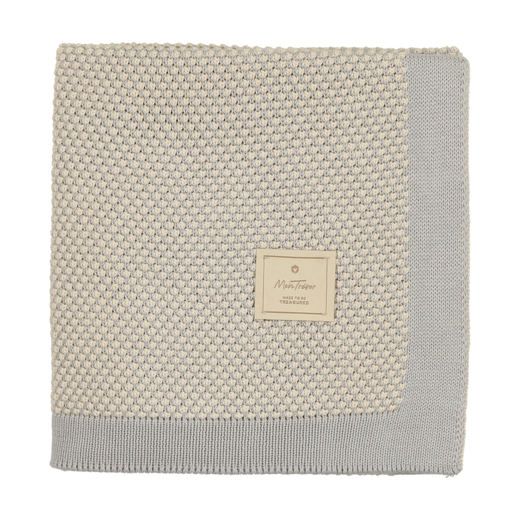 Two-tone knit blanket - pearl blue