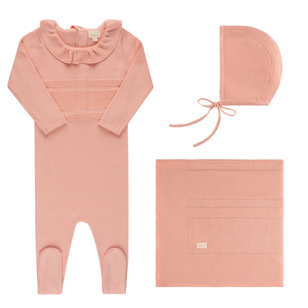 Petal pink raised knit layette set