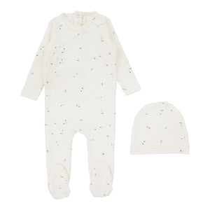 Printed wrapover layette set - clover ivory