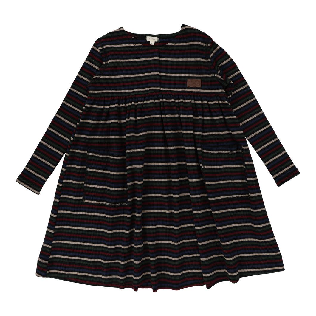 Ribbed placket dress - black multicolor