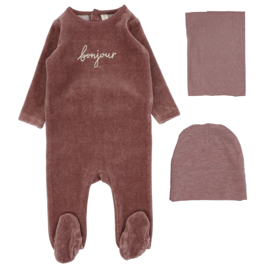 Velour bonjour layette set - Heathered mulberry