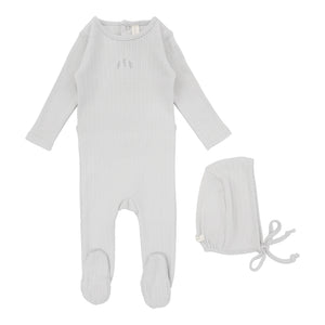 Striped pointelle layette set - powder blue