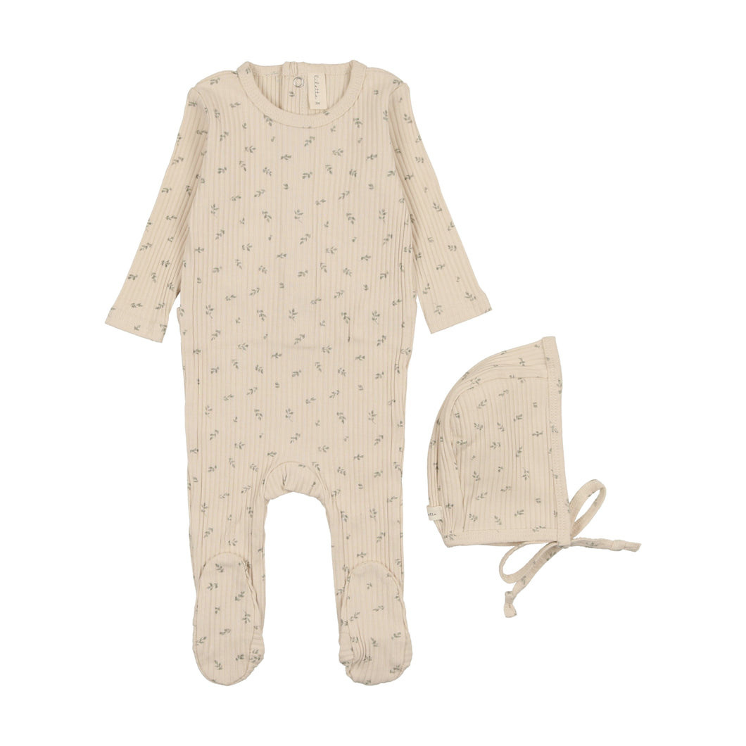 Twig footie and bonnet - cream/sage