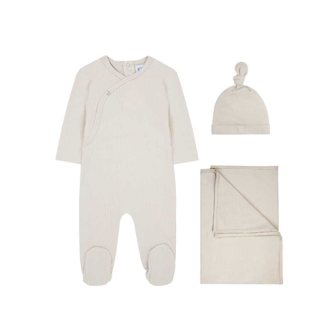 Stone pointelle button layette set