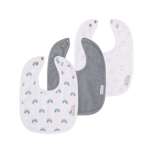 3-Pack Bib - Blue Rainbow, Dottie, Solid