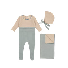 Load image into Gallery viewer, Knit collection - Dusk blue colorblock layette set
