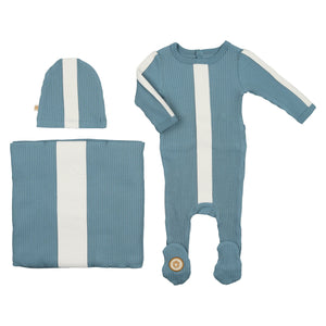 Slate blue classic strip layette set