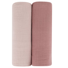 Load image into Gallery viewer, Solid cranberry and dusty pink 2-pack muslin swaddles

