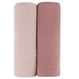 Solid cranberry and dusty pink 2-pack muslin swaddles
