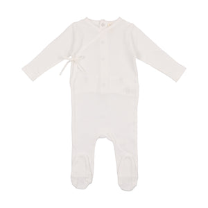 Winter white pointelle wrapover footie and bonnet