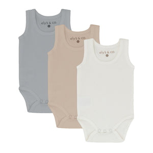 3 pack ribbed tank undershirts - blue, tan, ivory