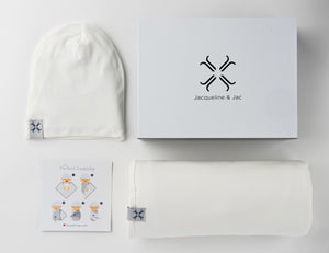 Natural white beanie and blanket set