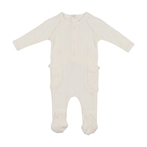 Ivory pointelle button footie with beanie